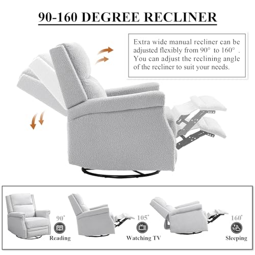 Wingback Swivel Recliner Chair, Mid Century Modern Boucle Accent Armchair (Beige) O425178