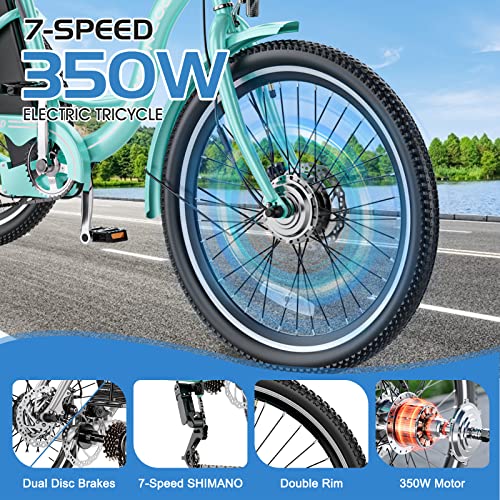 MOONCOOL Electric Tricycle for Adults, 350W 36V, 7 Speeds with Large Basket L833080