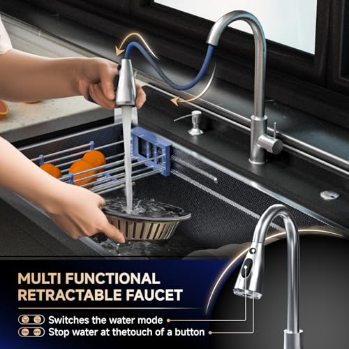 Stainless Steel Utility Sink 36" Freestanding with Pull Out Faucet, Black Y959806