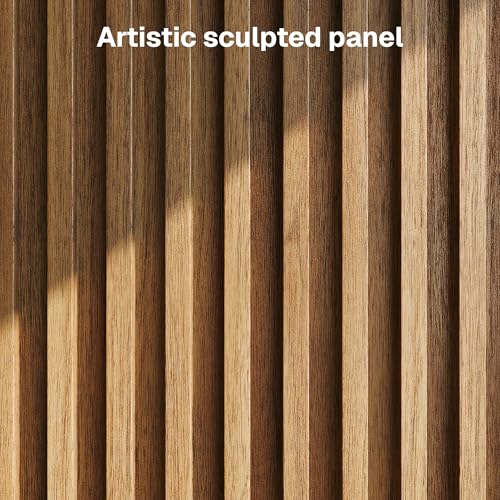 BELLEZE 65 Inch Fluted Buffet Cabinet with Storage, Caramel Brown U96619