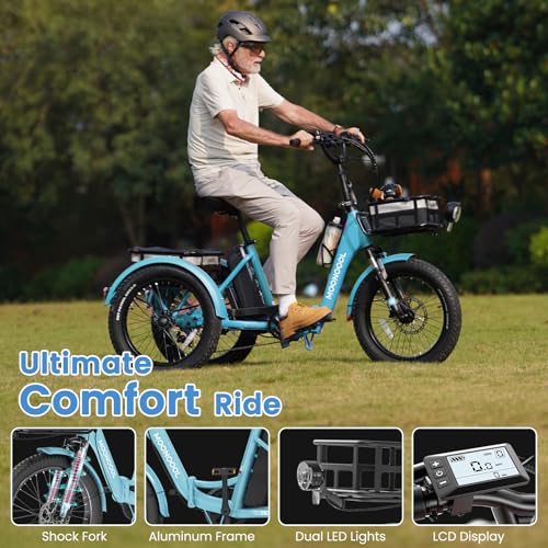 MOONCOOL Electric Trike for Adults, 20" Folding 3-Wheel Ebike, 500W Motor, Removable Battery W50658
