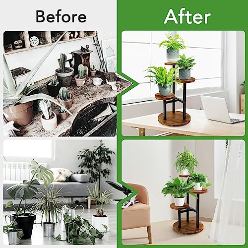 AUGOSTA 5 Tier Plant Stand, Tall Metal Wood Shelf for Indoor Outdoor Garden O47518