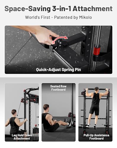 Mikolo Smith Machine 2200lbs Squat Rack with Lat Pulldown & Cable Crossover E219