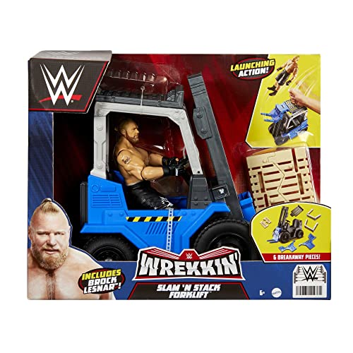 Mattel WWE Wrekkin' Slam & Stack Forklift Action Figure Playset with Brock Lesnar 6-Inch Collectible W68645