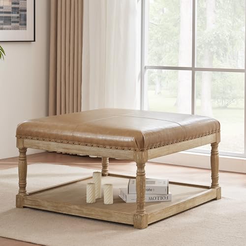 33-Inch Square Ottoman Coffee Table with Storage, Brown W195722