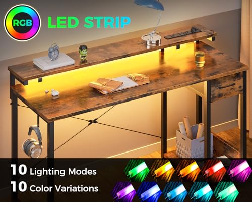 AODK Gaming Desk with LED Lights & Power Outlet, 40 Inch, Black T67329