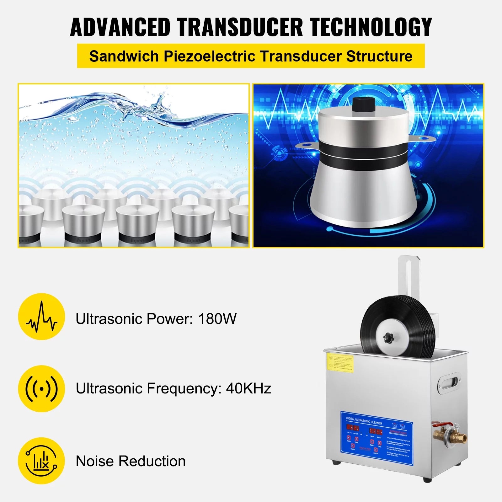 VEVORbrand Ultrasonic Cleaner 6L Stainless Steel for Vinyl Records K9183