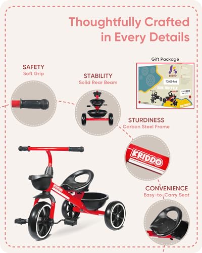KRIDDO Kids Tricycle for Toddlers Age 2-5 Years, Blue P72011