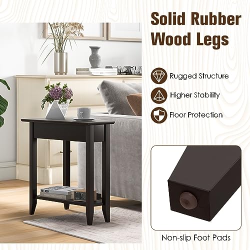 Giantex Wedge End Table with Storage Shelf, Solid Wood Legs, Espresso W87090