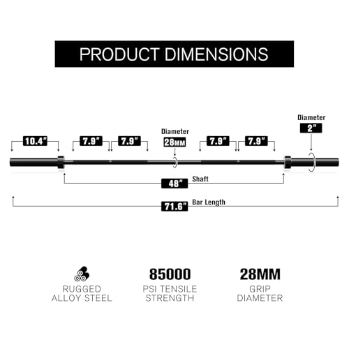 RITFIT Olympic Barbell 4ft/6ft 2 Inch Weight Bar for Strength Training, 500lbs Capacity F369