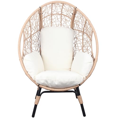 Patio PE Wicker Egg Chair with Rattan Beige Cushion, 2 Pieces P34252