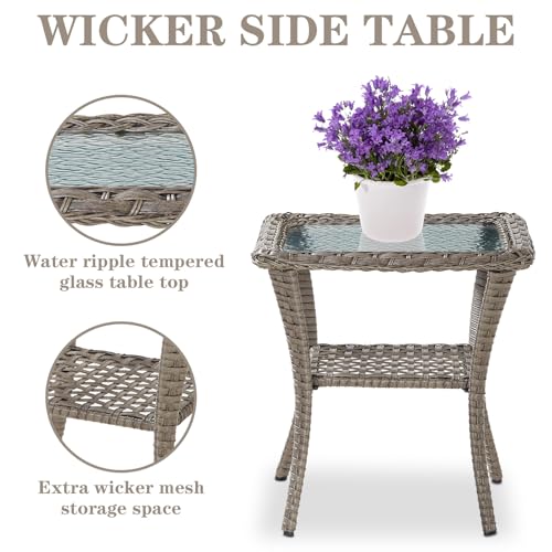 Outdoor Wicker Swivel Rocker Chairs Set of 2 with Rattan Side Table, Brown/Blue B592