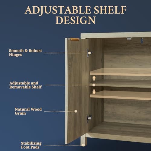 Fluted Sideboard Buffet Cabinet with Storage, 56" Modern Credenza, Natural Y669537