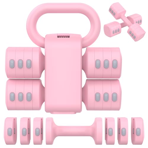 2-in-1 Adjustable Dumbbells Set, 4 Levels Weight Dumbbells Set for Women Men, Each 2.2/3.3/4.4/5.5lb Hand Weights with Kettlebell Form for Home Gym Exercise Training