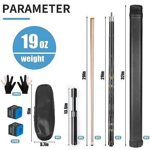 lotmusic Premium Pool Stick with Telescopic Fiber Extension Cue, 58 Inch Set with Case W47144
