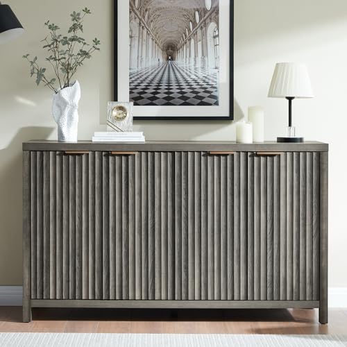 Fluted Sideboard Buffet Cabinet with Storage, 56" Modern Credenza, Natural Y669537