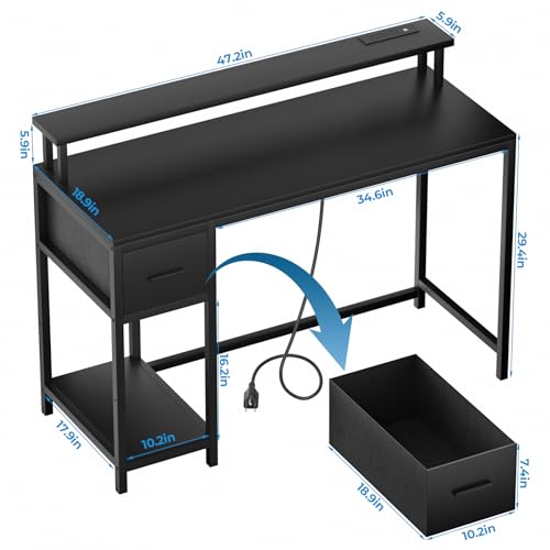 GreenForest Gaming Desk 39 Inch with LED Lights and Monitor Stand, Black S99189