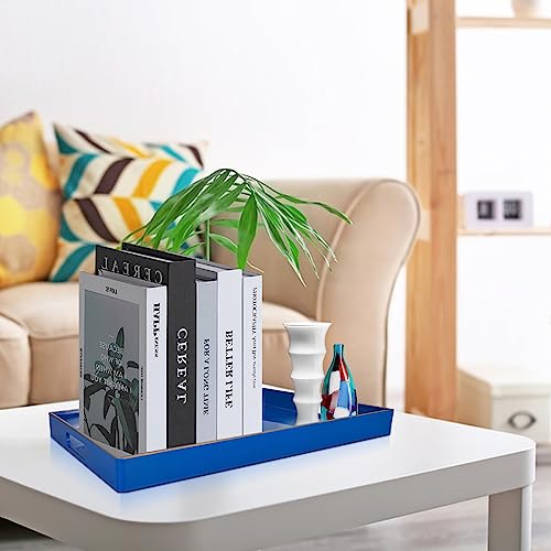 Gifturbo Blue Serving Tray with Handles, Rectangular Plastic Tray J15614