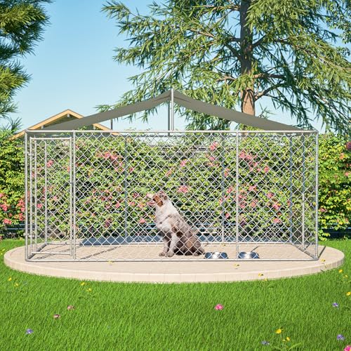 Large Outdoor Dog Kennel Heavy Duty Galvanized Steel with Waterproof Cover V616855