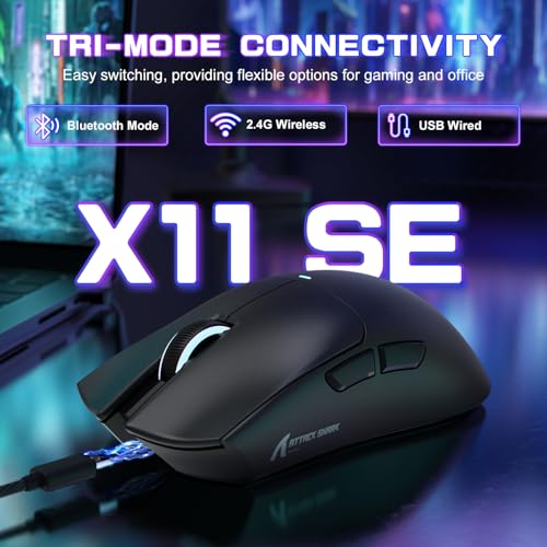 Attack Shark X11SE Wireless Gaming Mouse, Tri-Mode 22K DPI, 59g, Berry Red Y3775