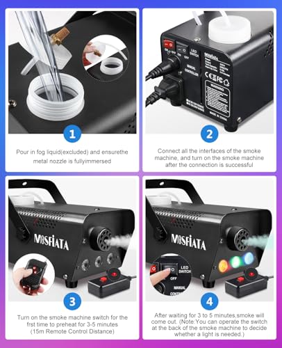 MOSFiATA 600W Fog Machine with RGB LED Lights and Remote Control E8210