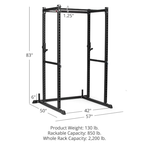 Titan Fitness T-2 Series Short Power Rack with Pull Up Bar and Safeties for Home Gym L283014
