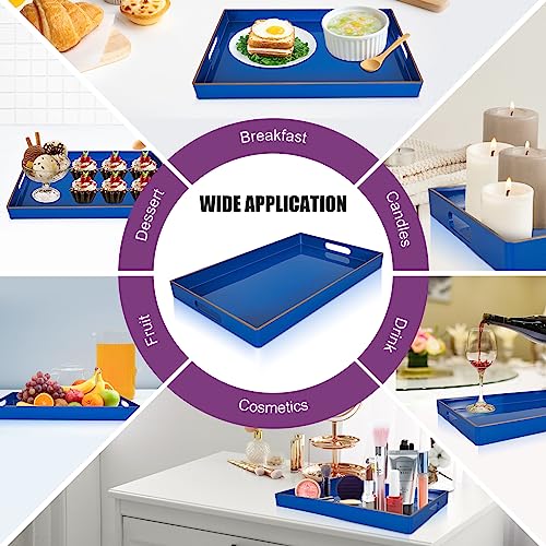 Gifturbo Blue Serving Tray with Handles, Rectangular Plastic Tray J15614