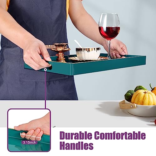 Gifturbo Blue Serving Tray with Handles, Rectangular Plastic Tray J15614