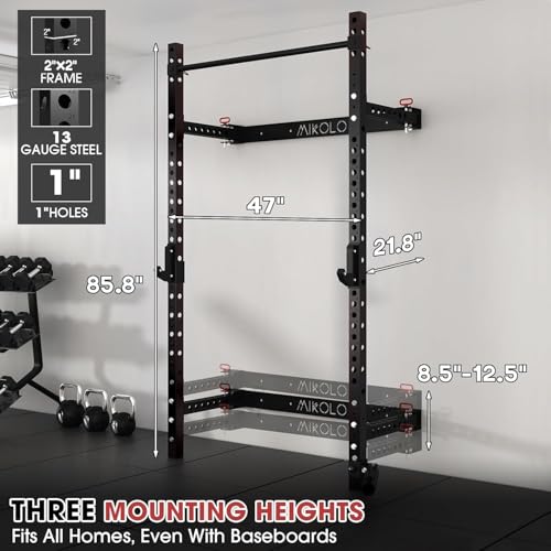 Mikolo 2" x 2" Folding Wall Mounted Squat Rack with Pull Up Bar, 1000 lbs Capacity W88407