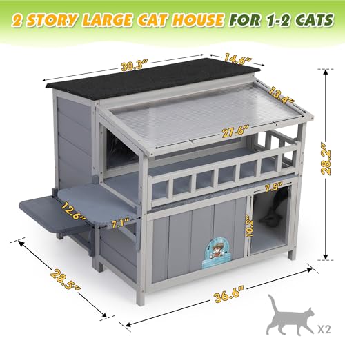 Warm Wood Cat Shelter with Sunlight Roof for Outdoor Use J791