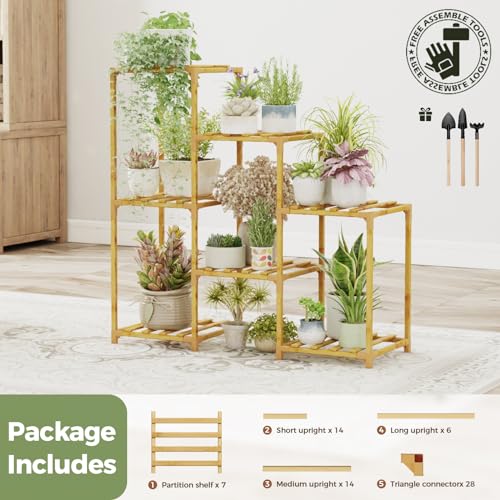 Bamworld Plant Stand Indoor Outdoor Wood Plant Rack 3 Tier Ladder D51744