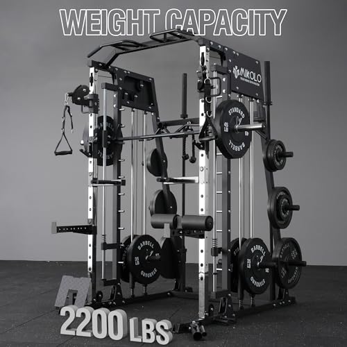 Mikolo Smith Machine 2200lbs Squat Rack with Lat Pulldown & Cable Crossover E219