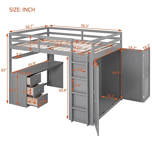 Harper & Bright Designs Full Loft Bed with Desk, Wardrobe, Solid Wood N868457
