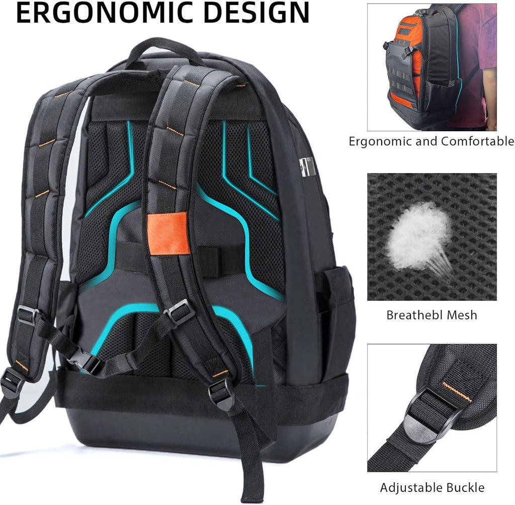 Heavy Duty Tool Backpack for Electrician, HVAC, Men with Waterproof Base S362