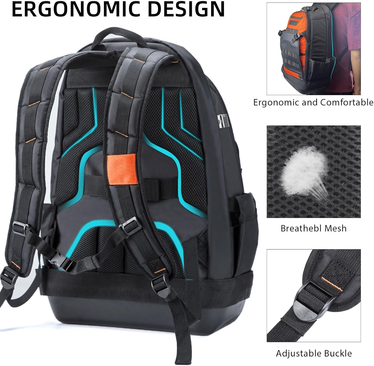 Heavy Duty Tool Backpack for Electrician, HVAC, Men with Waterproof Base S362