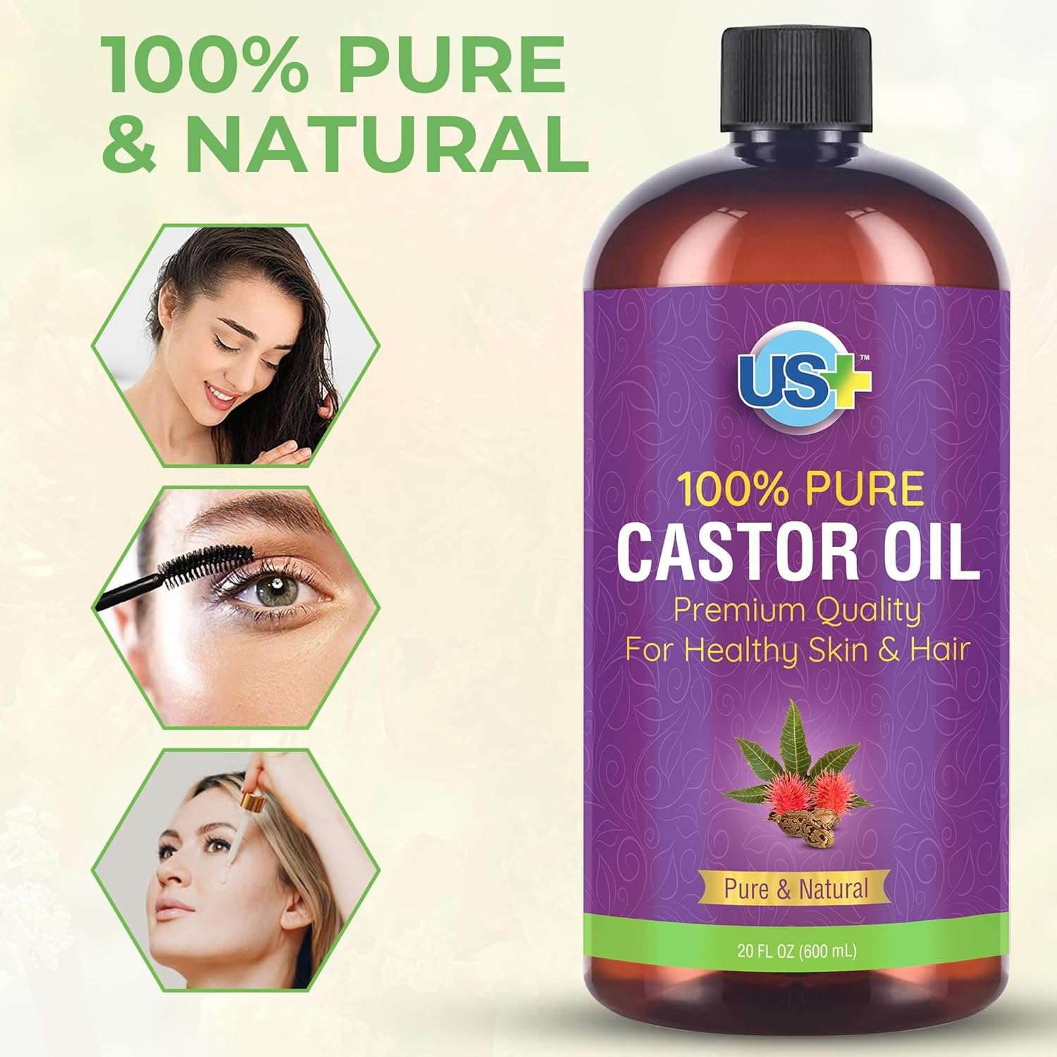 20oz 100% Pure Castor Oil - Cold-pressed, Unrefined, Hexane-free J989