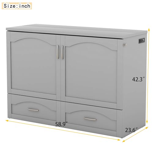 Queen Size Murphy Bed Wall Bed with Storage and Bookcase Headboard, Solid Wood, White H58166