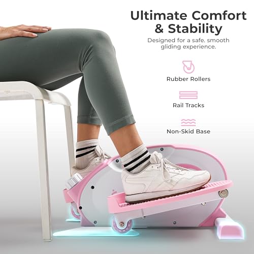Sunny Health & Fitness Under Desk Elliptical Exerciser, Magnetic, Pink V916