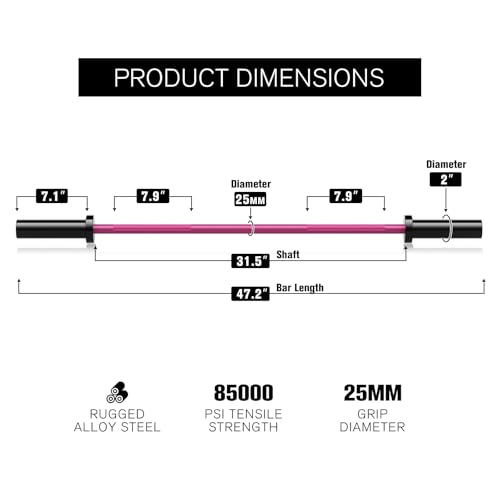 RITFIT Olympic Barbell 4ft/6ft 2 Inch Weight Bar for Strength Training, 500lbs Capacity F369