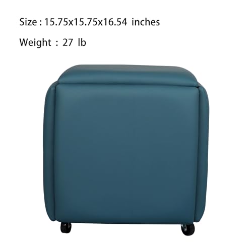Nesting Ottoman Cube Chair with Wheels, Stackable Leather Foot Stool V48796