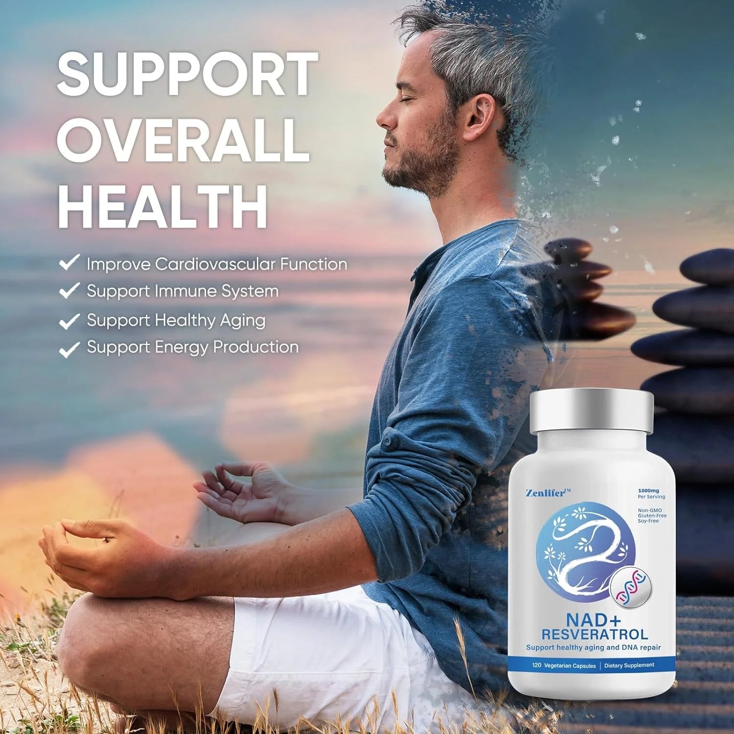 NAD+ 1000MG Resveratrol Boosting Supplement by 360Capsule K2705