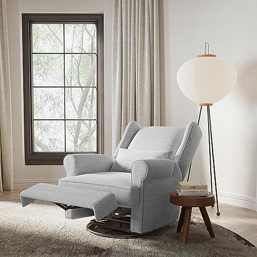 Swivel Nursery Glider Recliner with Lumbar Pillow and Footrest, Beige U619