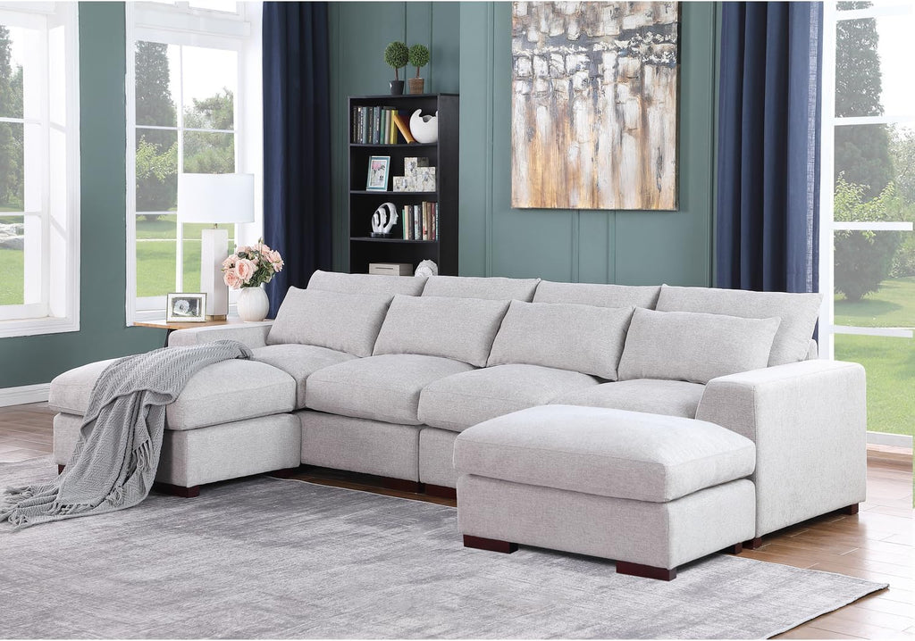 Devion Furniture Reversible Modular Sectional Sofa with Ottoman, Light Gray A94406