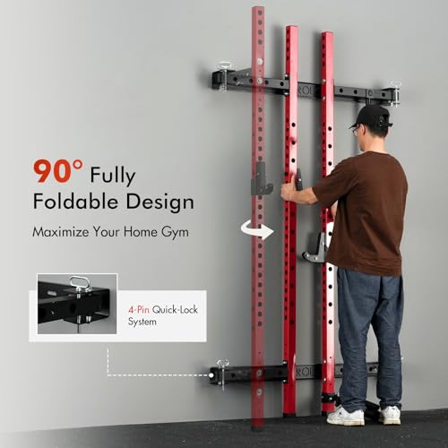 Mikolo 2" x 2" Folding Wall Mounted Squat Rack with Pull Up Bar, 1000 lbs Capacity W88407