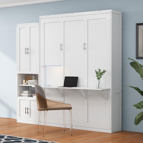 MERITLINE Queen Murphy Bed with Storage Cabinet and Charging Station S5497