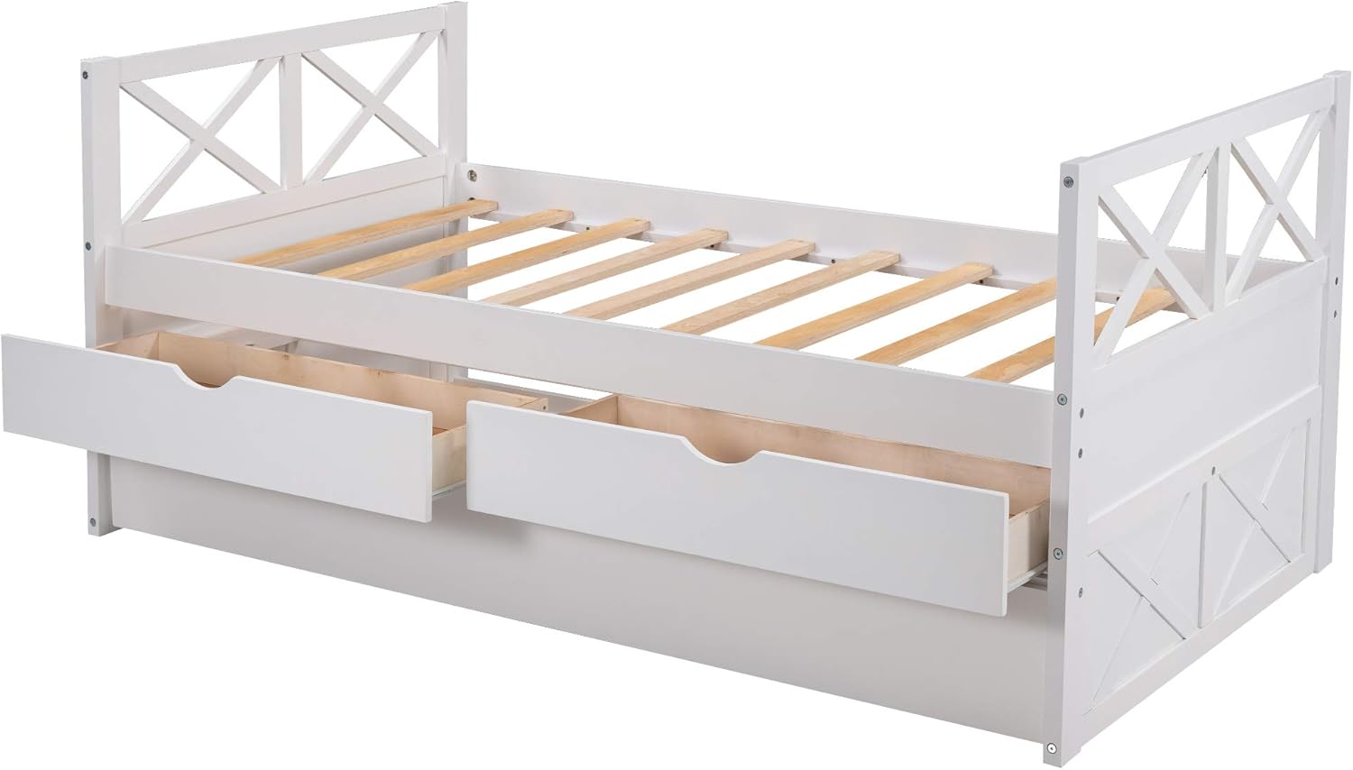 Twin Captain's Bed with Trundle and Storage Drawers, White T35158