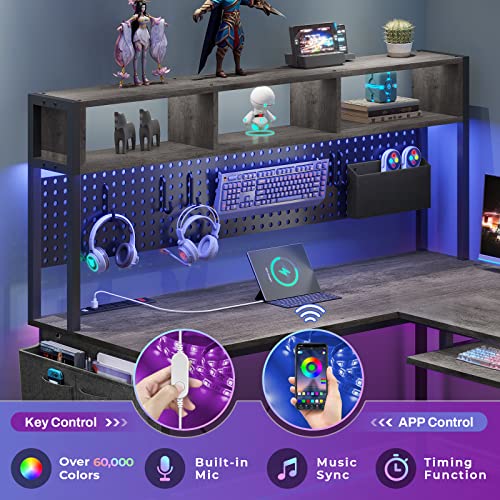 SEDETA L Shaped Gaming Desk with Power Outlet and Pegboard, Black B28201