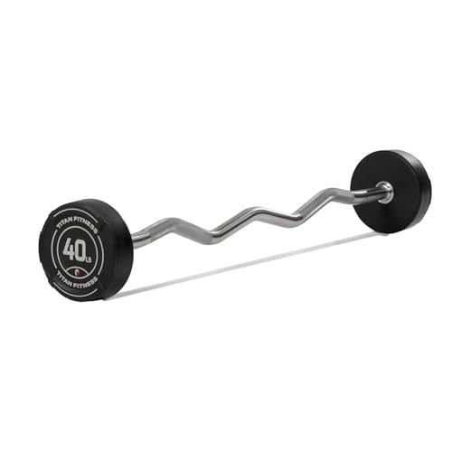 Titan Fitness Rubber Curl Fixed Barbells, Pre-Loaded Weight Bar Y406