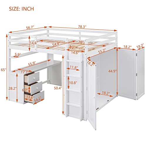 Harper & Bright Designs Full Loft Bed with Desk, Wardrobe, Solid Wood N868457