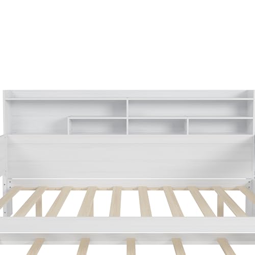 Bellemave Twin Corner Bed Frame with Storage Shelves and Desk, Gray L74206